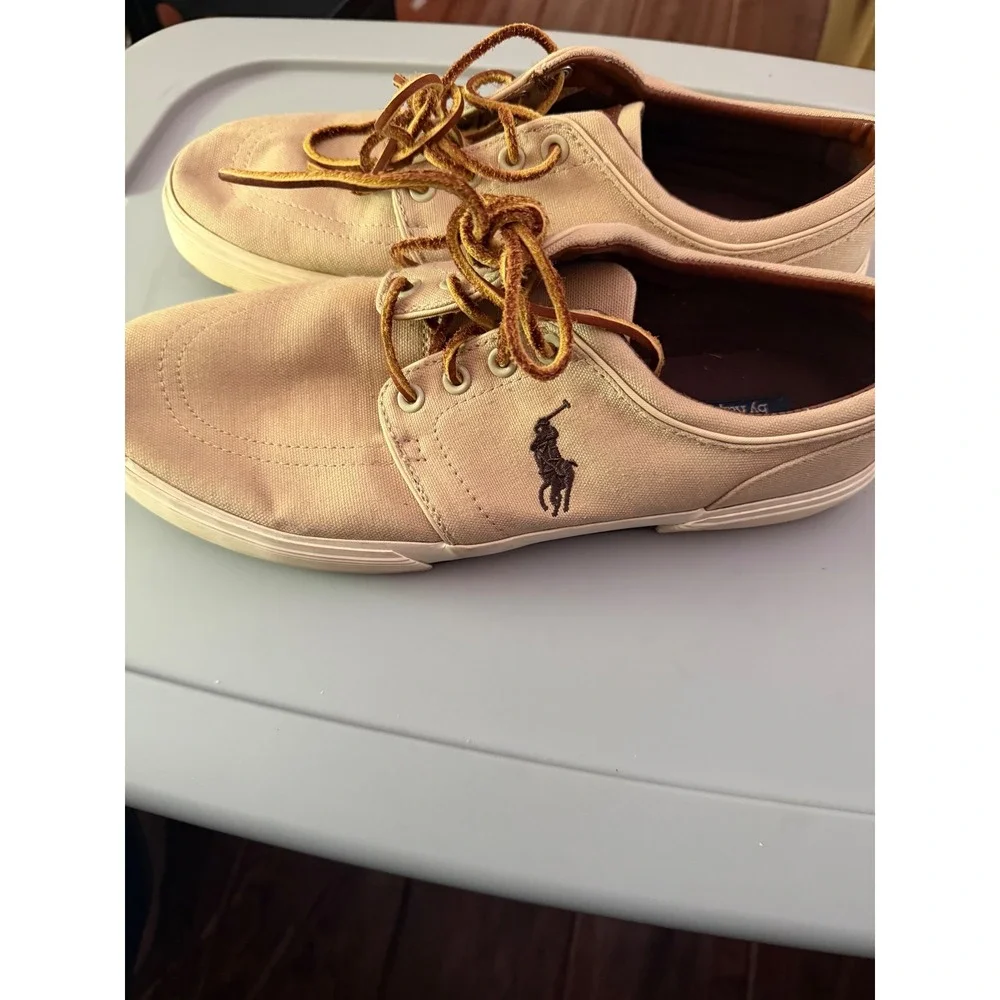 Polo Ralph Lauren Faxon Low Tan Canvas‎ Sneakers Leather Laces 11D 00001629 L12